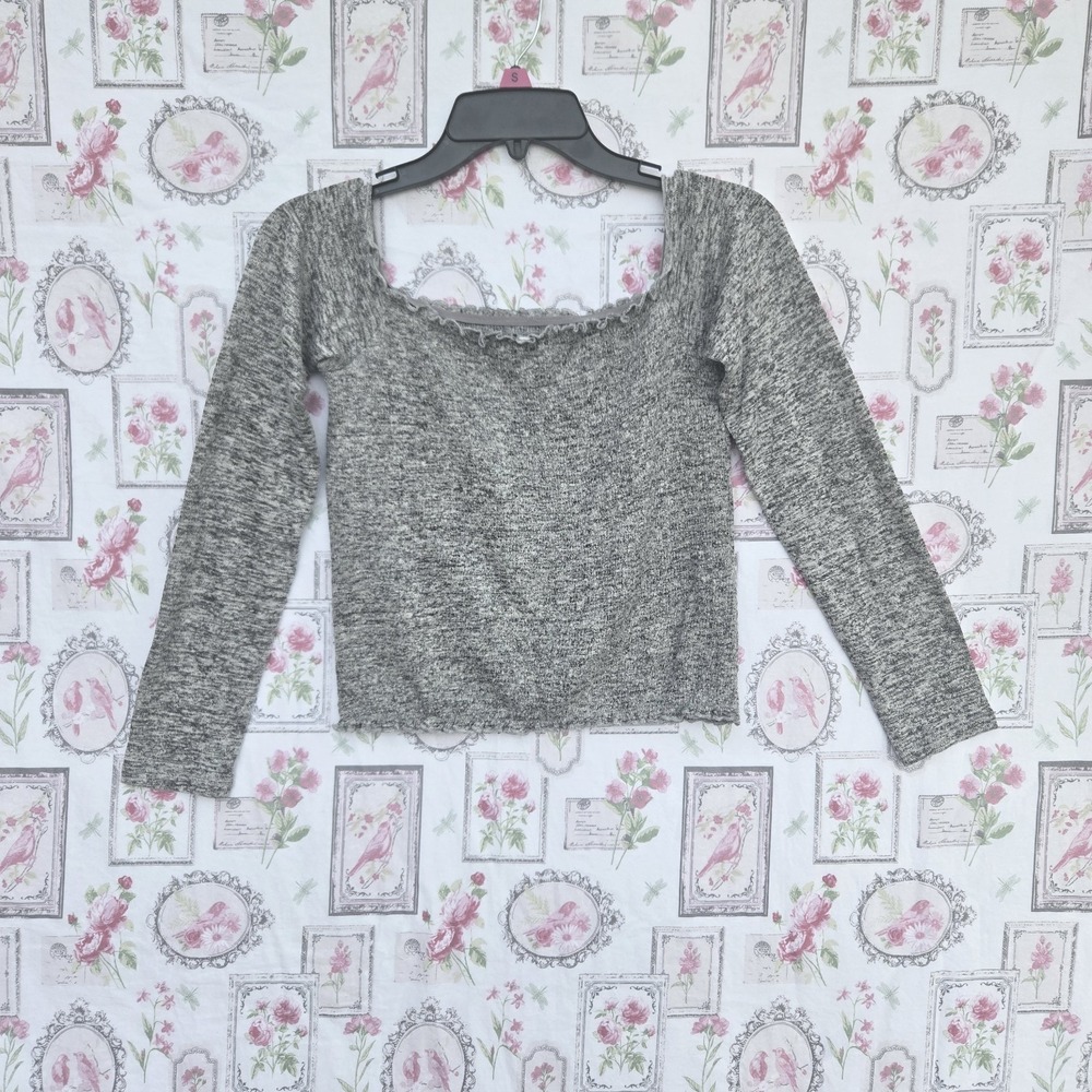 Hollister Smocked Long‎ Sleeve Top Off Shoulder Heathered Gray Size Medium